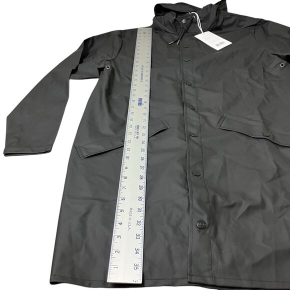 Rains Jacket Mens S/M Black Waterproof Long Jacket Hooded Lightweight Outerwear - Picture 4 of 14